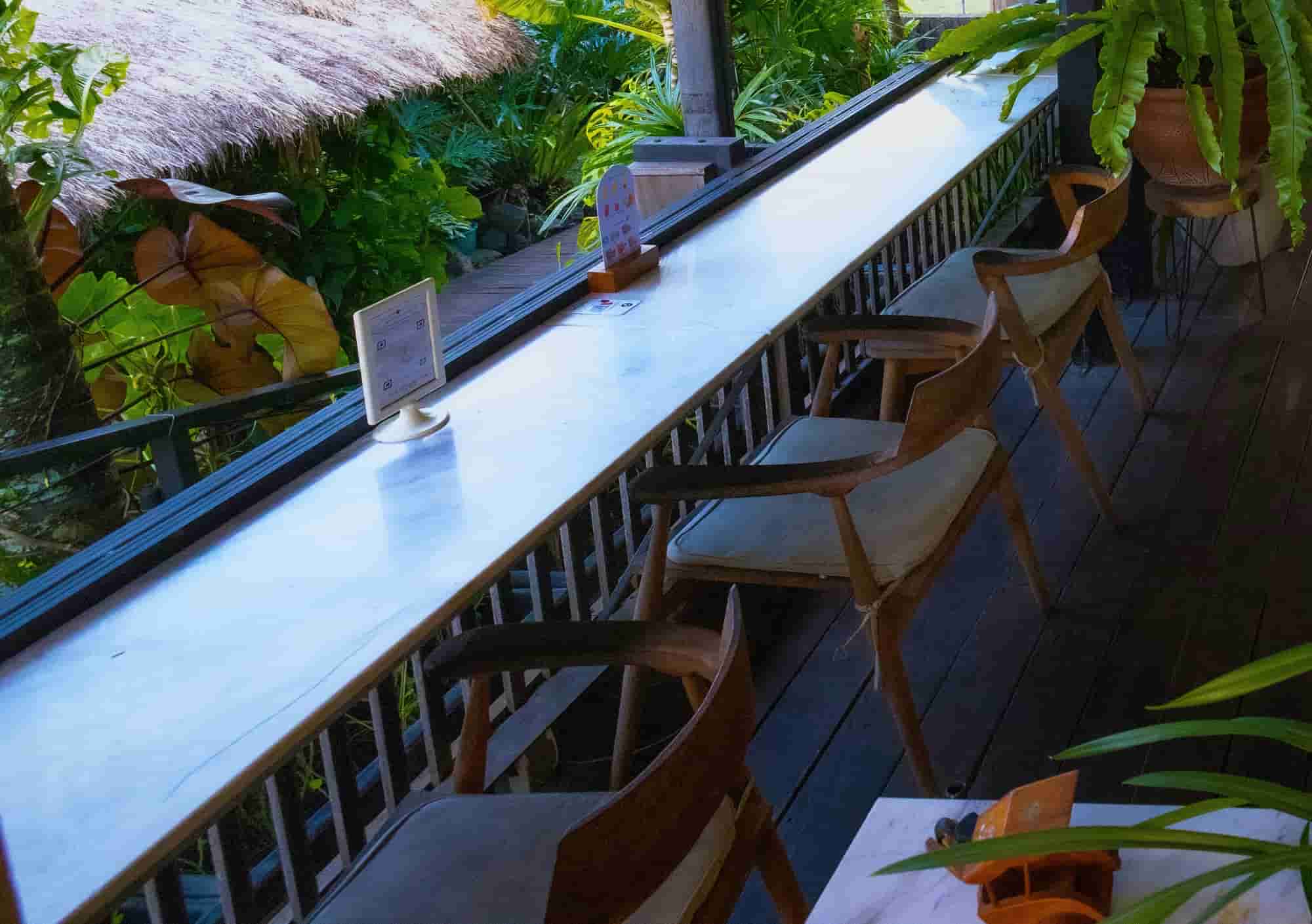 Long table seating overlooking garden